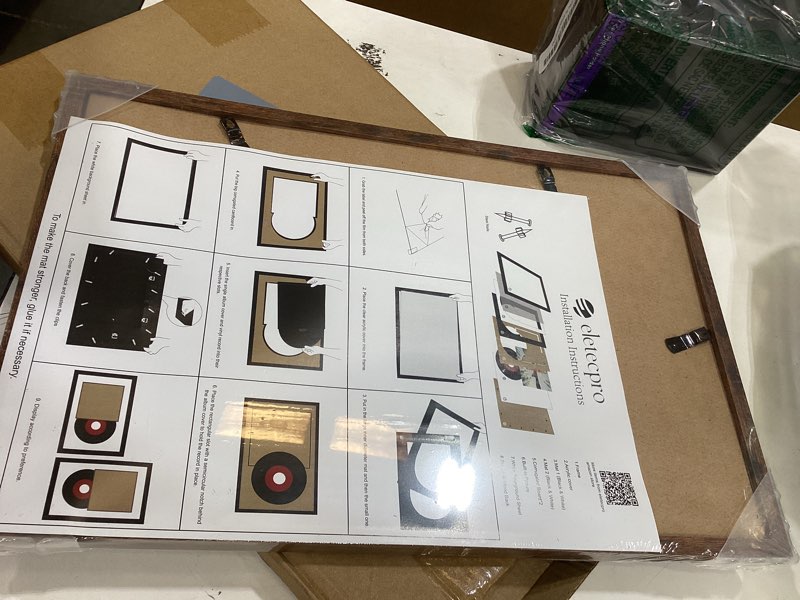 Condition photo showing Good Condition for display frame for 7-inch vinyl records, solid wood frame with double mats, fits 45 rpm records, tabletop or wall mount, 14.9 x 10 in, home decor