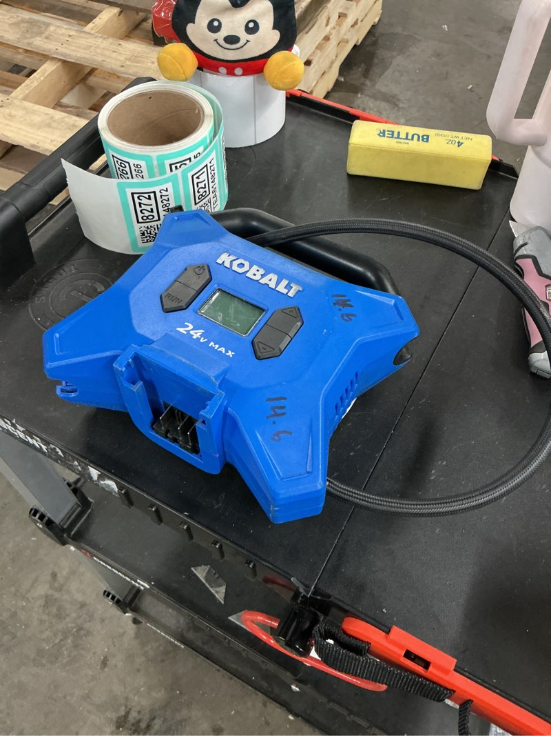 Condition photo showing As Is for no pieces  cordless high pressure 24-volt li-ion air inflator (power source: battery )