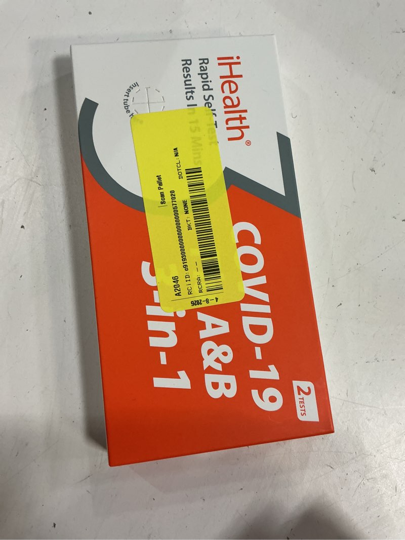 Condition photo showing New/Like New for (use by 02/19/26) ihealth covid-19, flu a&b 3-in-1 antigen rapid test, results in 15 minutes, fda authorized otc flu & covid home test, with non-invasive nasal swab, easy to use & no discomfort (1 pack, 2 tests total)