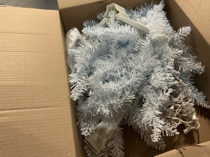 Condition photo showing As Is for 4ft Artificial Full White Christmas Tree with Separate Lights, Not Pre-lit Mini White Tinsel Pine Christmas Tree, 50 Lights, Small Xmas Tree for Home, Office, Party Decoration, Indoor White 4ft