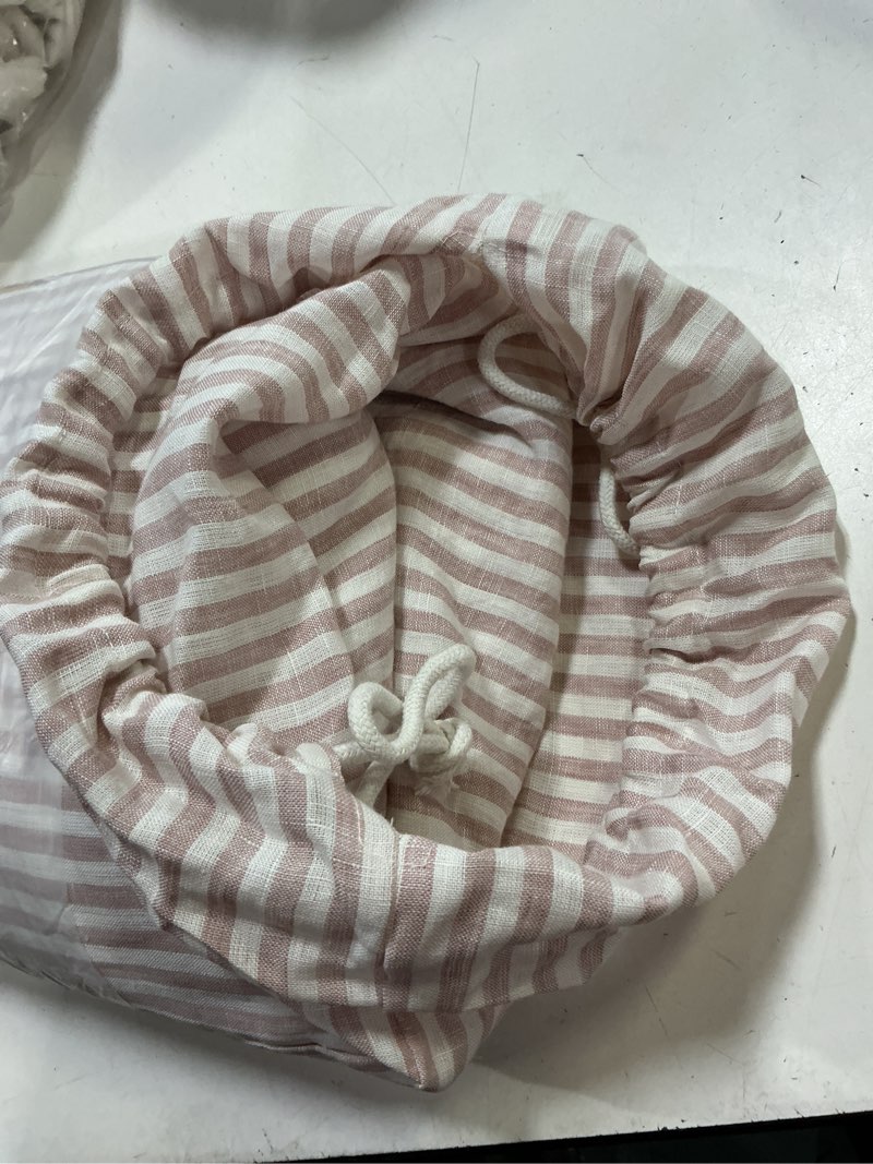Condition photo showing New/Like New for european linen duvet cover, twin, dusty mauve/white stripe