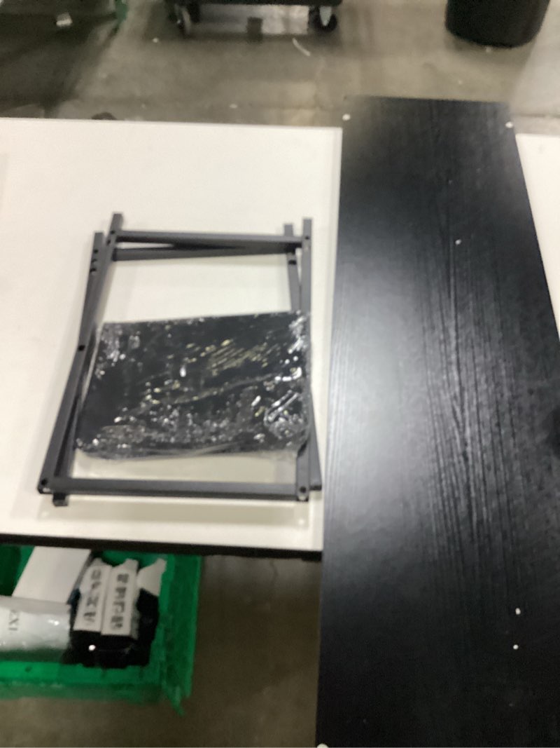 Condition photo showing As Is for black tv stand with mount for 45, 55, 65, 75 inch tv, entertainment center with 5 fabric drawers, open shelves, tv media console for living room