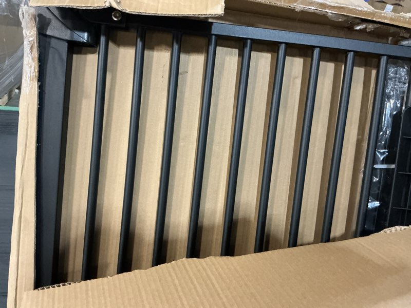 Condition photo showing As Is for lumizone extra tall pet gate 55.12" high pressure mounted 38.39"-42.51" extra wide (9 sizes) 1.37" gap for cat dog stairs doorway hallway no drilling auto-close (38.39"-42.51" w, black) 55.12" h-black 38.39"-42.51" w