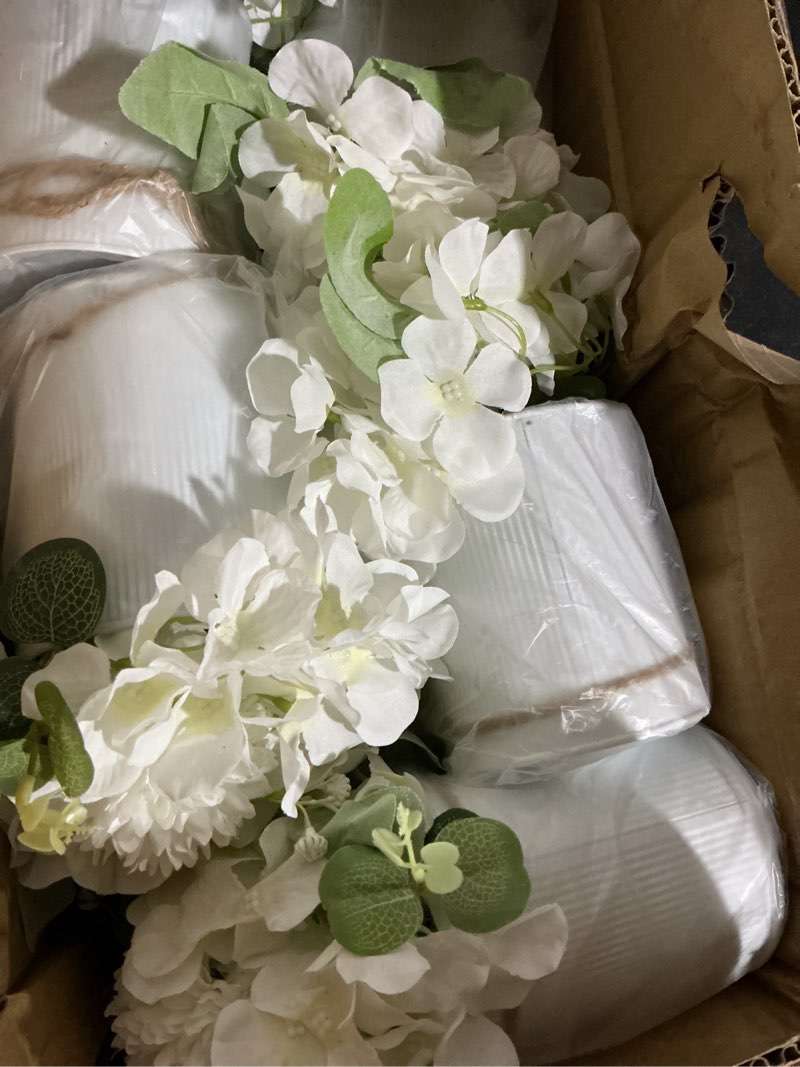 Condition photo showing Good Condition for auihiay 10pcs flower centerpieces for tables, hydrangea artificial flowers with metal vase, artificial rose baby's breath flower bouquets for spring wedding bridal tea party table home reception decor white