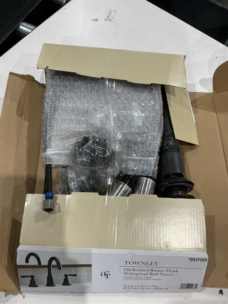 Condition photo showing As Is for allen + roth townley oil rubbed bronze widespread 2-handle watersense high-arc residential handle bathroom sink faucet with drain