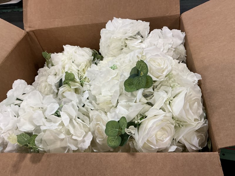 Condition photo showing As Is for BLOSMON Artificial Flower Balls Wedding Centerpieces 10 Pcs 14.2" Large White Fake Flowers Rose Hydrangea Ball Arrangement Center Pieces for Table Silk Floral Bouquet for Wedding Party Home Decor