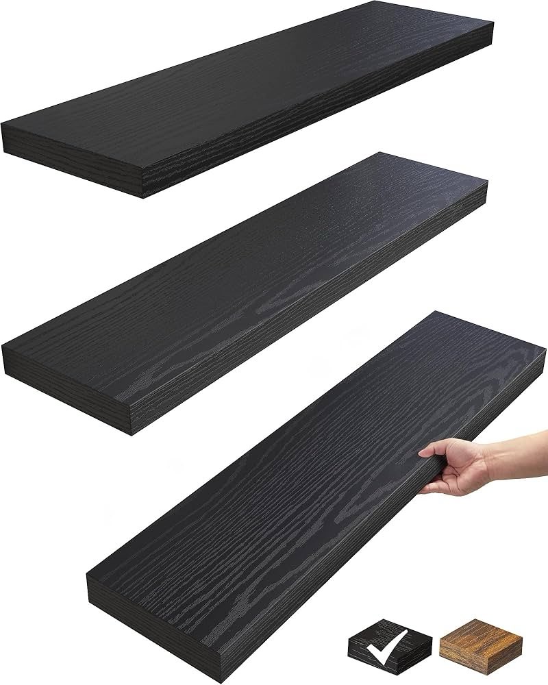 BAYKA Floating Shelves for Wall, 22.5 inches Wall Mounted Rustic Wood Shelves for Bathroom, Bedroom, 3 pcs 