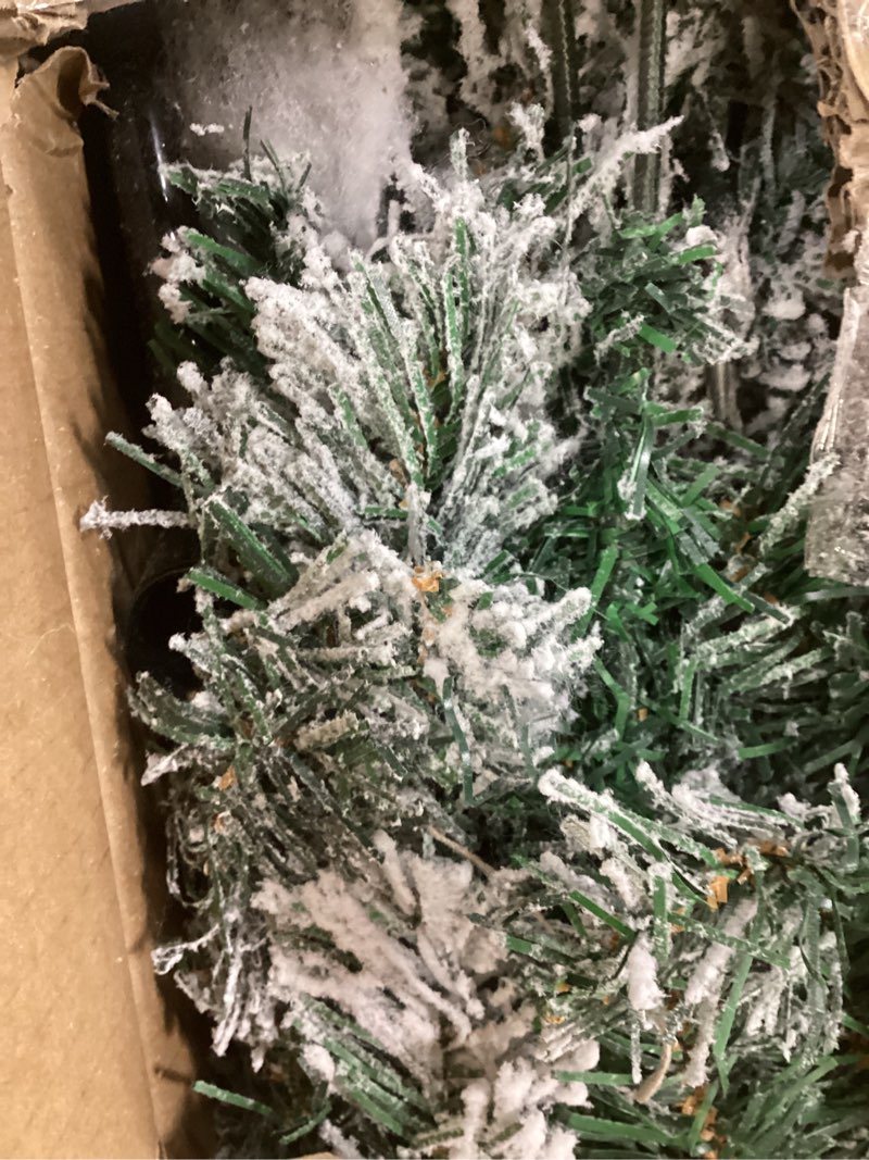 Condition photo showing As Is for 4ft Flocked Artificial Christmas Tree, Arbol de Navidad with 450 Branch Tips, Fake Christmas Tree, Premium Spruce Xmas Tree with Fold-Able Metal Base Stand