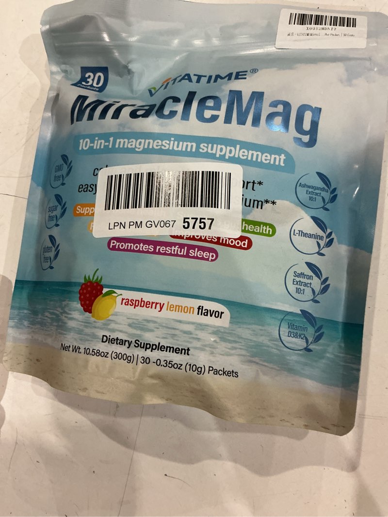 Condition photo showing Good Condition for miraclemag 10-in-1 magnesium supplement powder drink mix, sweet raspberry lemon flavor | stress relief, mood sleep | on-the-go pouches, gluten-free & sugar-free | 0.3 oz per packet, 30 count