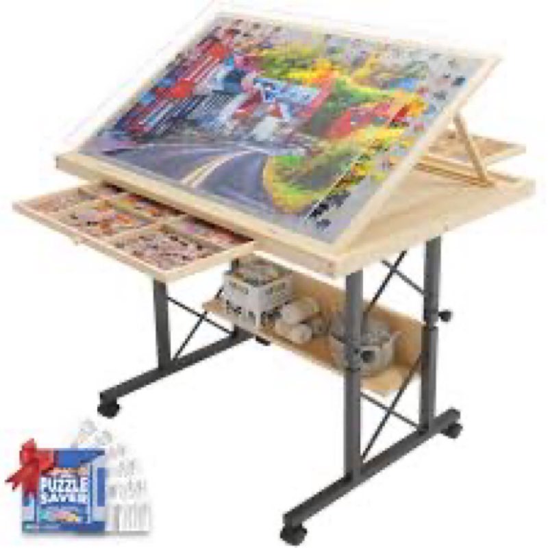 easyego 1500 piece jigsaw puzzle table with legs for adults, adjustable puzzle table with draws, woo
