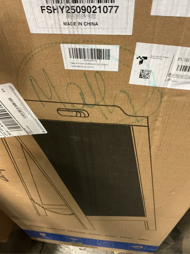 Condition photo showing Good Condition for Magnetic Sandwich A-Frame Chalkboard Sign - 40 x 20 Inches, Large Wooden Chalk Board for Sidewalk, Stand up Double-Sided Outdoor Easel Display for Restaurant Cafe Shop Wedding Party or Business A-Browm