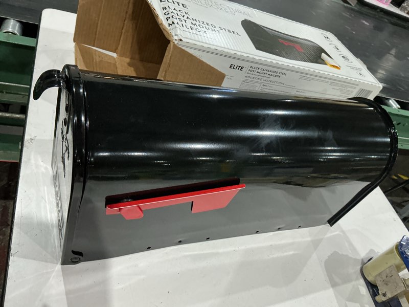 Condition photo showing As Is for architectural mailboxes elite classic galvanized steel post mount black mailbox