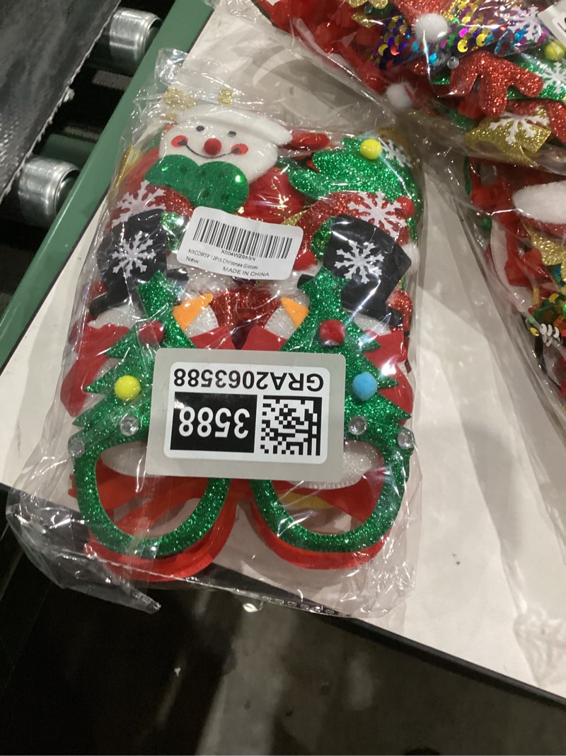 Condition photo showing New/Like New for 12PCS Christmas Glasses, Glitter Holiday Party Glasses, Christmas Tree Hanging Ornaments Decoration Accessories Photo Booth Props, Santa Eyeglasses Frames for Christmas Parties Holiday Favors