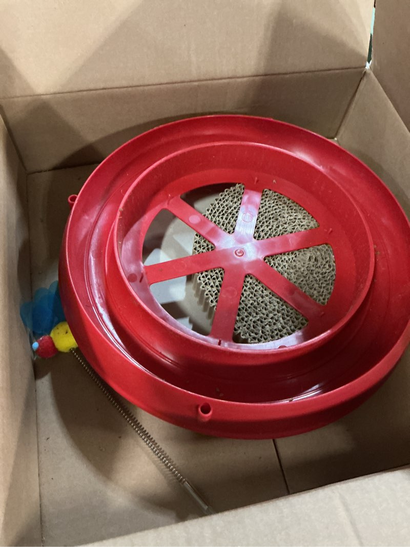 Condition photo showing As Is for catit play circuit ball cat toy with scratch pad, catnip toy, red, 43000