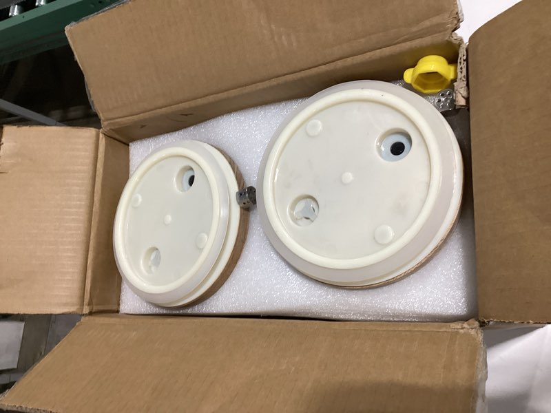 Condition photo showing As Is for 2 pack 2 gallon large drink dispenser with wooden stand, glass beverage dispenser with stainless steel spigot, water drink dispensers for lemonade, juice, cocktails, tea, and party drinks
