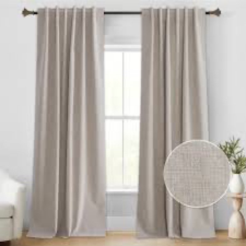 StangH Linen Full Blackout Curtains for Bedroom, Beige Thermal Insulated Farmhouse Window Drapes Bur
