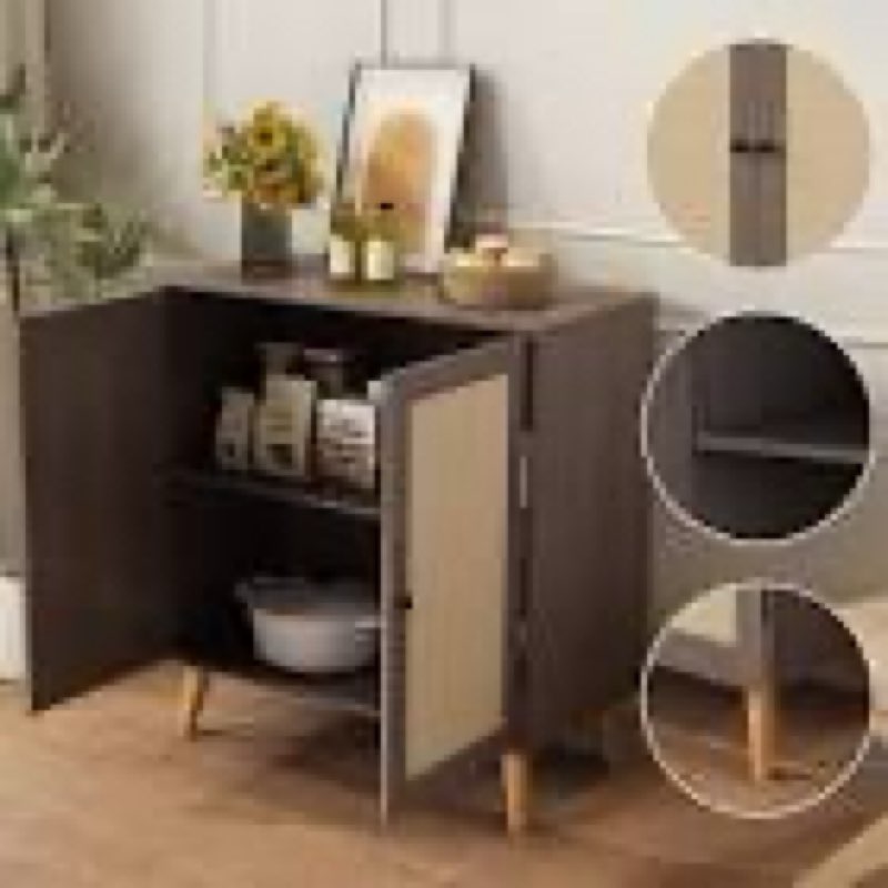 ComfortNest Sideboard Buffet Kitchen Storage Cabinet with Rattan Decorated Doors, Dining Room, Hallw