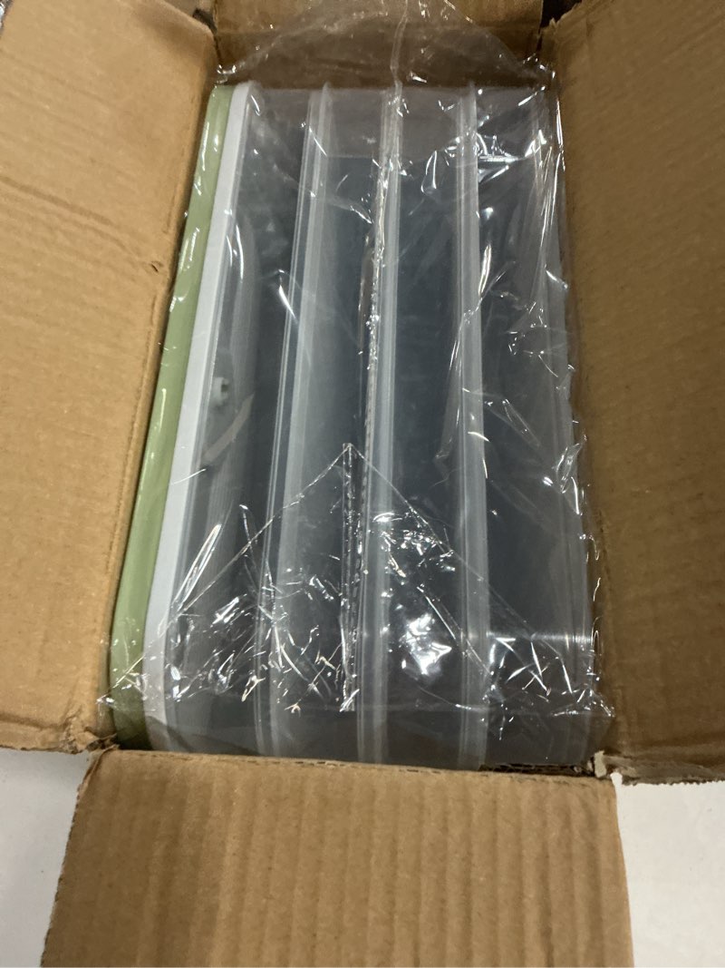 Condition photo showing New/Like New for dumplings storage with 4 layers, stackable with buckle, lid & handle for cookies wonton donuts box organizer for fridge, white-green