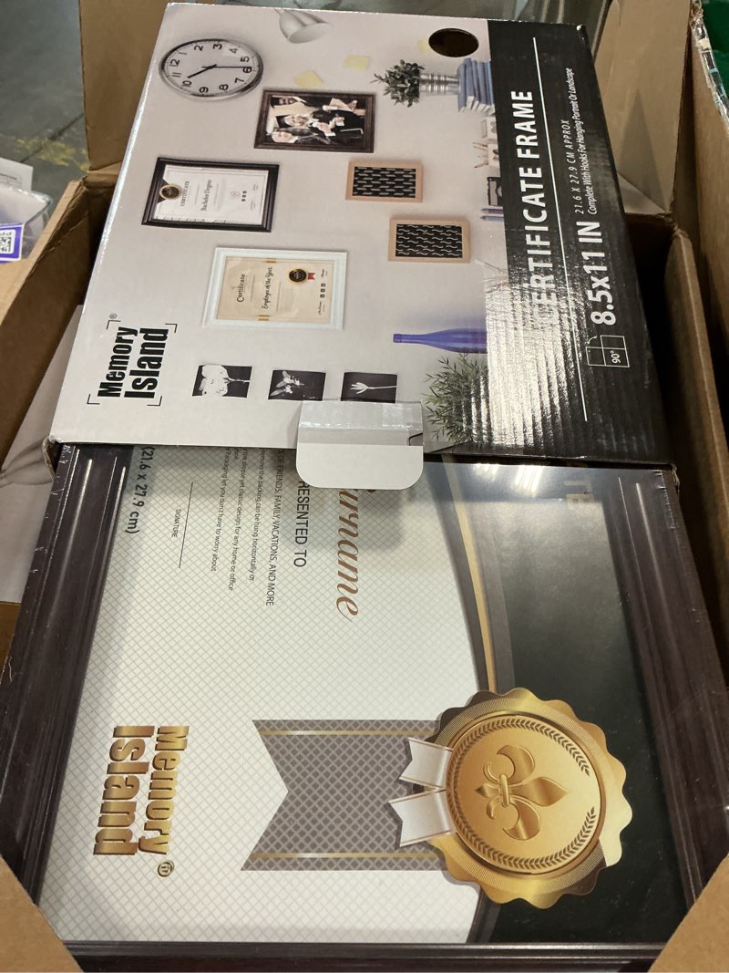 Condition photo showing New/Like New for memory island document diploma picture frames 8.5x11,brown wood grain,4 pack brown wooden grain