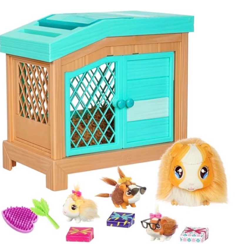 little live pets mama surprise guinea pig plush toy, interactive stuffed guinea pig hutch and 3 babies, animal plush with 20+ sounds, toys for ages 4+