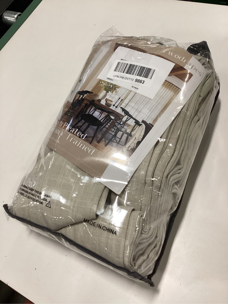 Condition photo showing Good Condition for Beige Flax Linen Curtains 96 Inches Long for Living Room Dining 2 Panels Burlap Textured Pinch Pleat