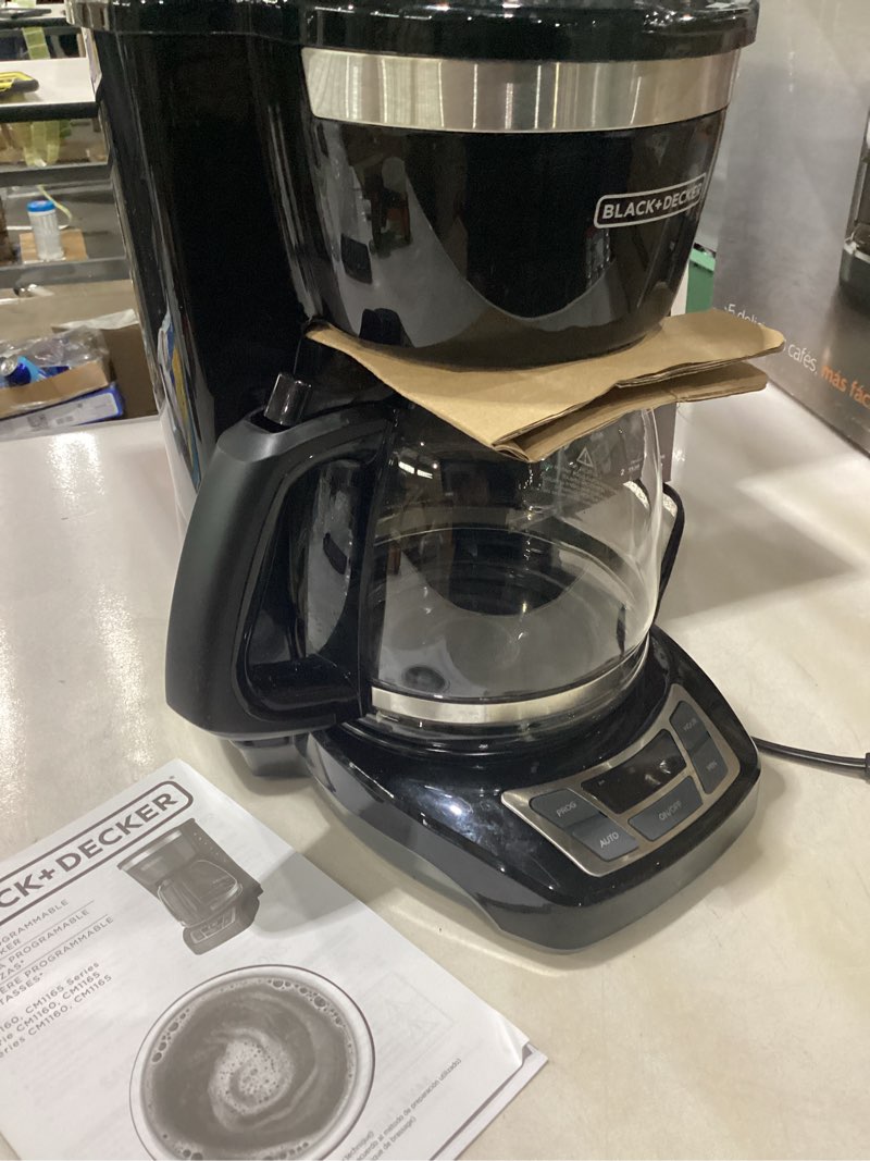 Condition photo showing As Is for BLACK+DECKER 12-Cup Digital Coffee Maker  Programmable  Washable Basket Filter  Sneak-A-Cup  Auto Brew  Water Window  Keep Hot Plate  Black