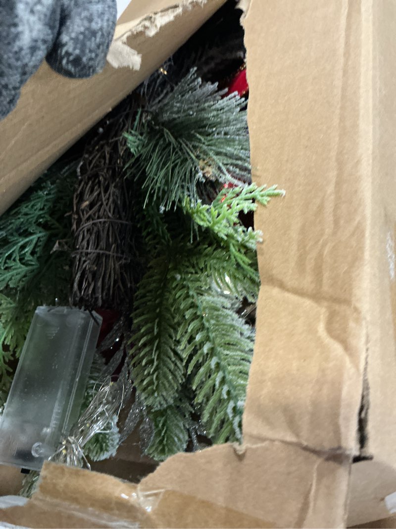 Condition photo showing Good Condition for 2025 Cordless Christmas Swags Prelit Teardrop Swag Christmas Staircase Decorations Artificial Stairs Christmas Garland with Lights Rustic Christmas Swag for Front Door Wall Window Stair Home Decor (A)