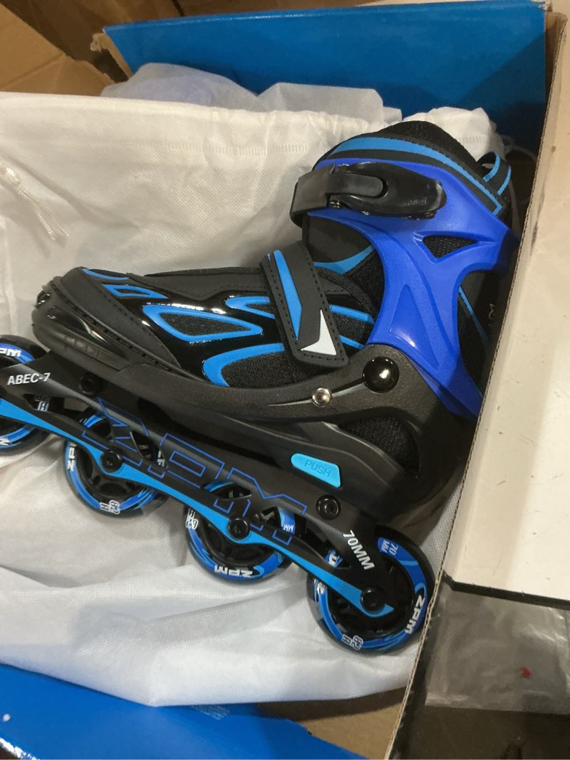 Condition photo showing Good Condition for 2pm sports vinal girls adjustable flashing inline skates, all wheels light up, fun illuminating skates for kids men adult women and boys azure & blue medium - big kid (1-4 us)