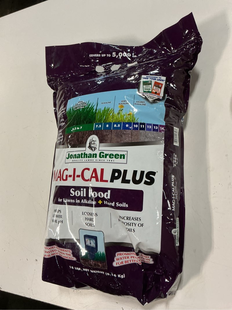 Condition photo showing New/Like New for jonathan green (11356 mag-i-cal plus soil food for lawns in alkaline & hard soils - soil amendment for grass (5,000 sq. ft.), no size, brown