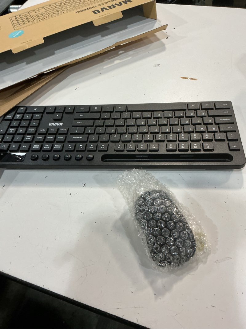 Condition photo showing Good Condition for wireless keyboard and mouse combo, marvo 2.4g ergonomic wireless computer keyboard with phone tablet holder, silent mouse with 6 button, compatible with macbook, windows (black)