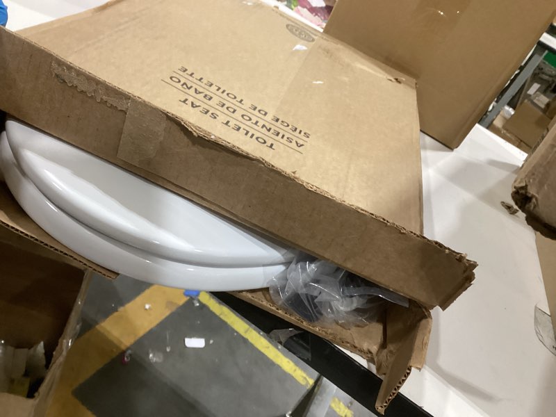 Condition photo showing As Is for Bemis 1500EC 390 Lift-Off Wood Elongated Toilet Seat, Cotton White (Pack of 1)