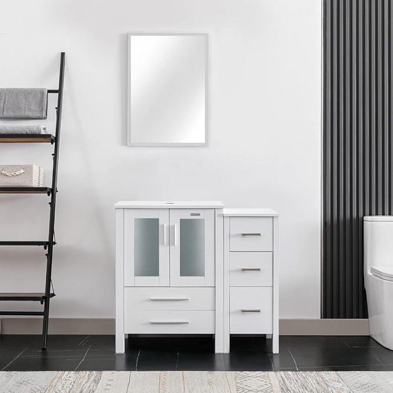 *black*side cabinet with 3 drawers only*Modern Bathroom Vanity Sink Combo White W/Small Side Cabinet (Without Sink)