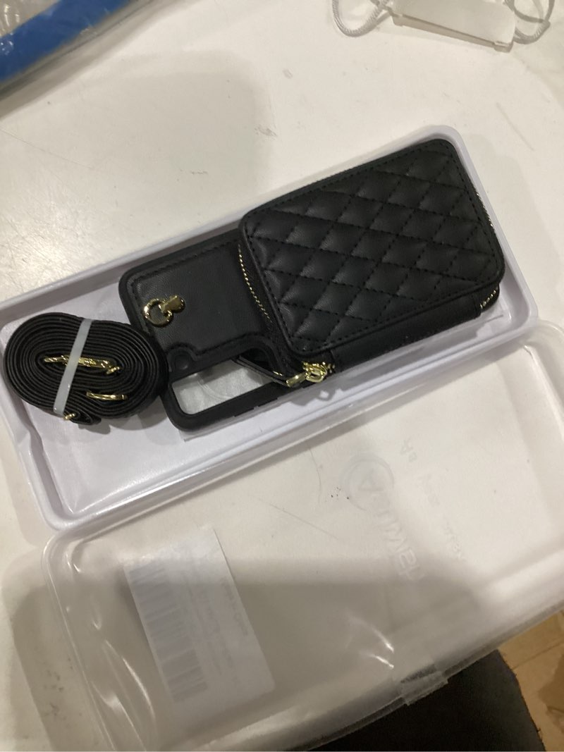 Condition photo showing As Is for phone case for samsung galaxy s21 5g 6.2 inch wallet cell cover with tempered glass screen protector wrist crossbody strap lanyard stand rfid blocking credit card holder s 21 21s g5 women girls black black for s21 / s21 5g