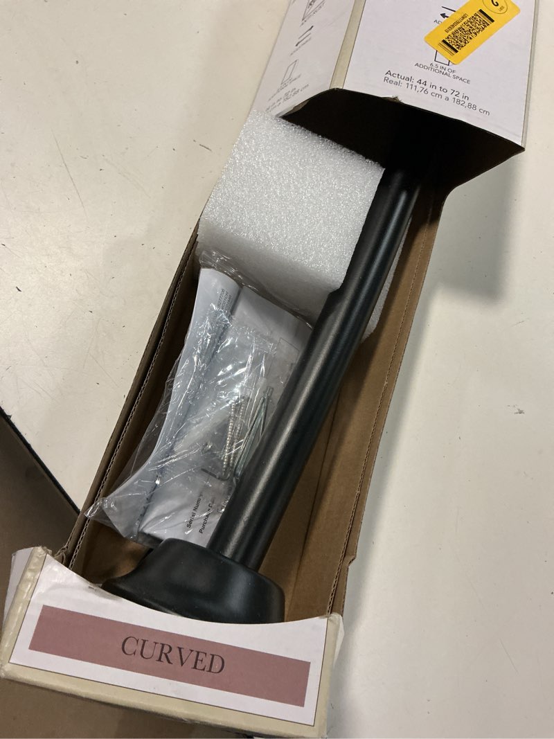 Condition photo showing New/Like New for allen + roth 44-in to 72-in matte black fixed or tension single curve adjustable shower curtain rod