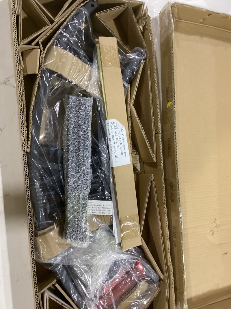 Condition photo showing As Is for Extra Large 40 Inch Wall Clock for Living Room Decor – Silent Non-Ticking Modern Farmhouse Wall Clock, Oversized Decorative Metal Roman Numeral Clock, Black 40inch Black Metal Wall Clock