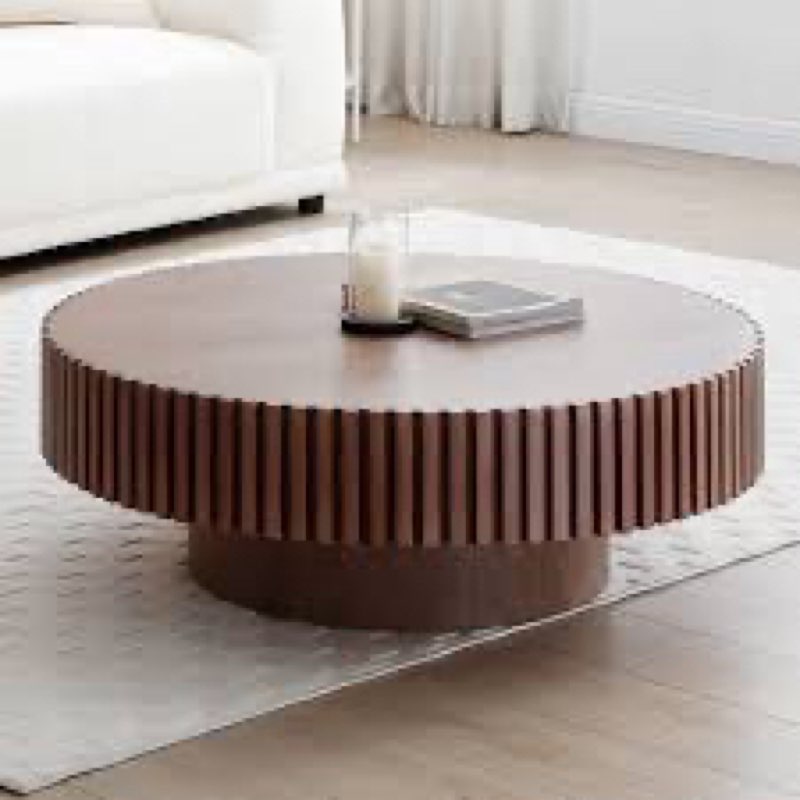 chibuzor pedestal round coffee table, handcrafted solid wood fluted design