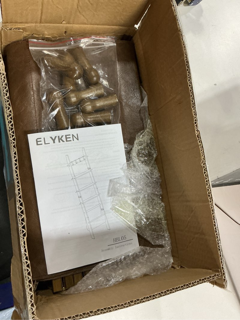 Condition photo showing New/Like New for elyken blanket ladder for living room, farmhouse 5-tier quilt holder with 4 removable hooks for bathroom, wood towel rack display, wall anchor leaning decorative stand for home, rustic brown rustic brown 17.3" x 63"