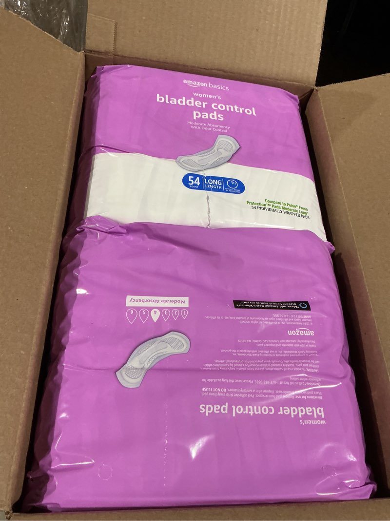 Condition photo showing Good Condition for Amazon Basics Incontinence, Bladder Control Pads for Women, Moderate Absorbency, Long Length, 54 Cou