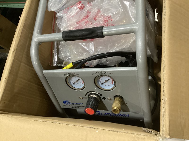 Condition photo showing New/Like New for California Air Tools CAT-1P1060SP Light & Quiet Portable Air Compressor, Lightweight, Ultra Quiet, Oil-Free, 1 Gallon Steel Tank, .6 HP, 56 dBA Noise Level 1 Gallon, Steel, with Control Panel 1 Gallon Silver