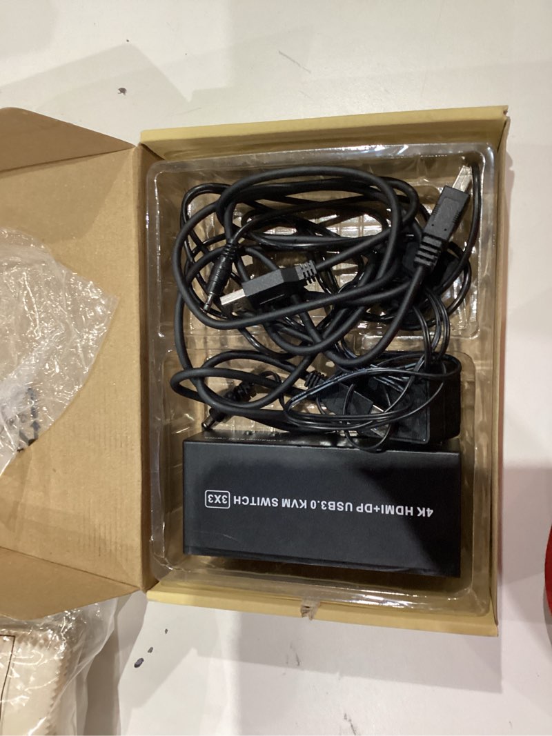 Condition photo showing Good Condition for 4k kvm switch 3 monitors 2 computers triple monitor displayport and 2 hdmi usb 3.0 kvm switches 4k@60hz,support extended/mirror mode share 3 usb 3.0 ports with desktop controller, adapter included 4k 2 pc 3 monitor
