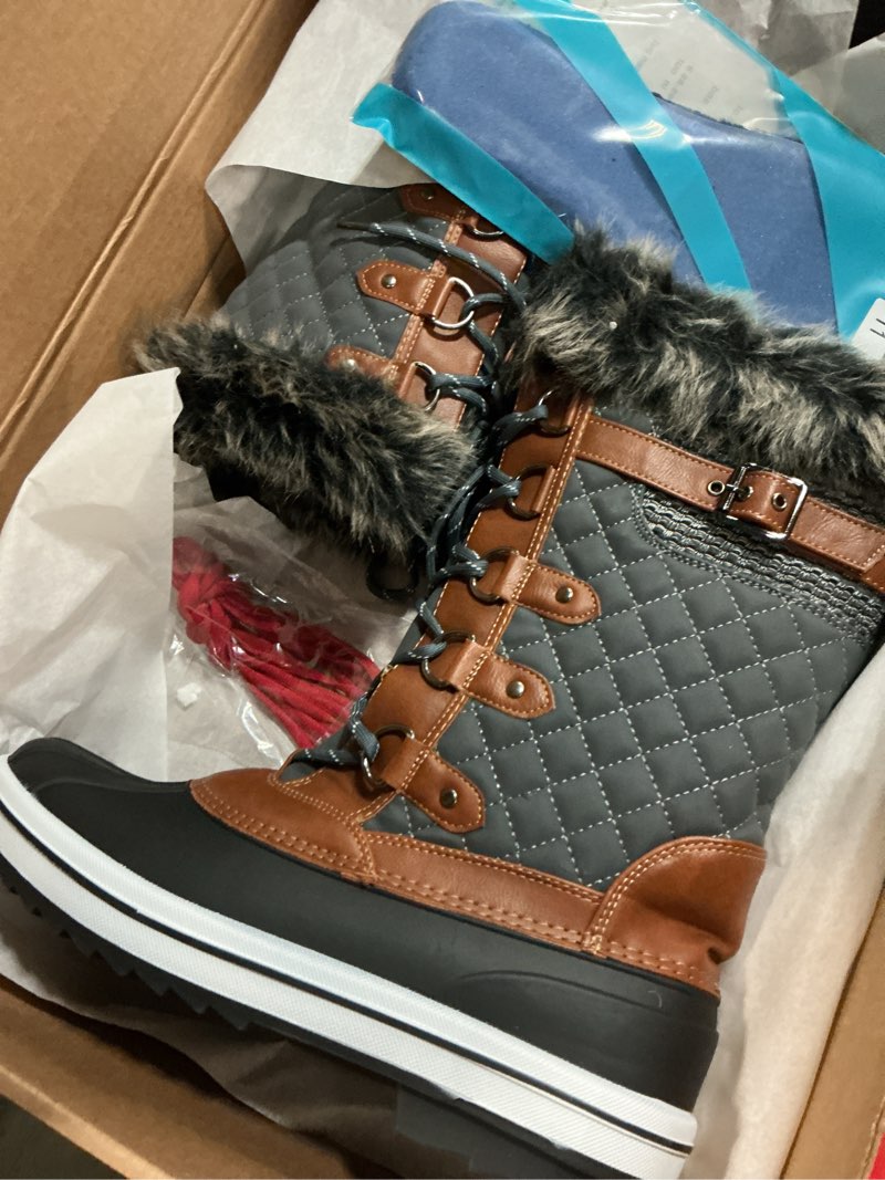 Condition photo showing New/Like New for vepose women's 971a mid calf boots,waterproof snow tall boots laces warm fur shoes grey size 11(cjy971a grey )