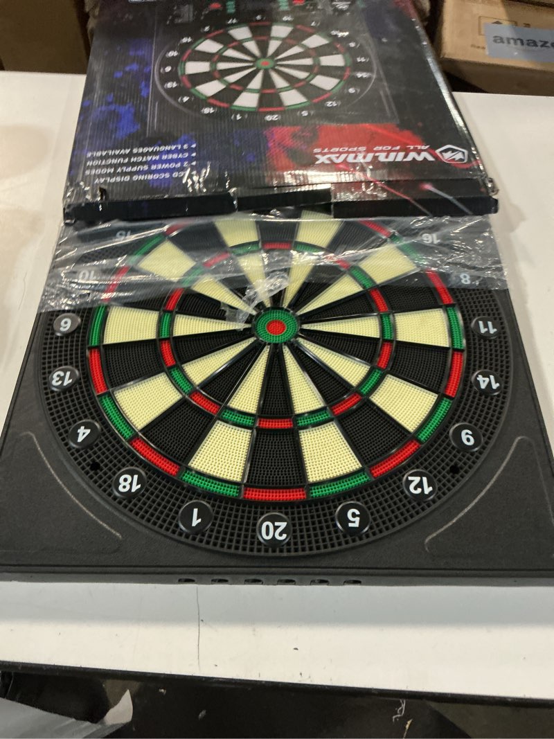 Condition photo showing Good Condition for win.max electronic dartboard with led auto-scoring, 12 darts & 100 soft tips, 8-player mode, power adapter, dart board electronic for indoor/outdoor use classic