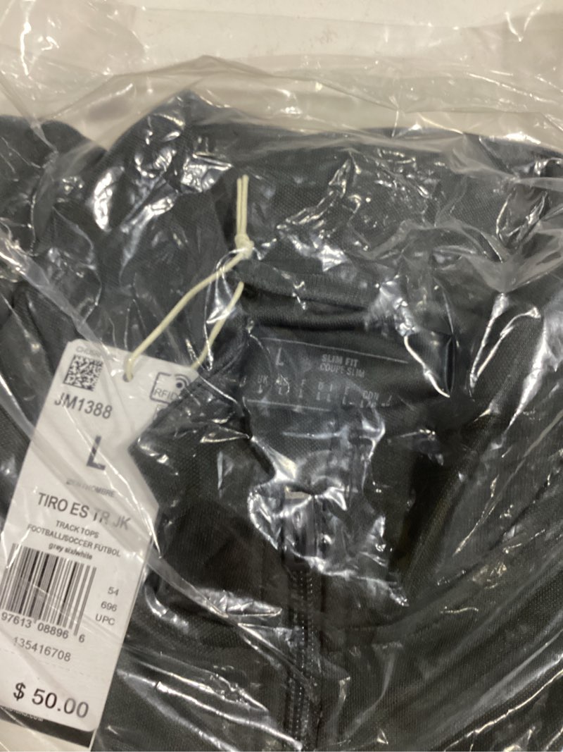 Condition photo showing New/Like New for adidas mens Tiro 25 Essentials Training Track Top Large Grey/White