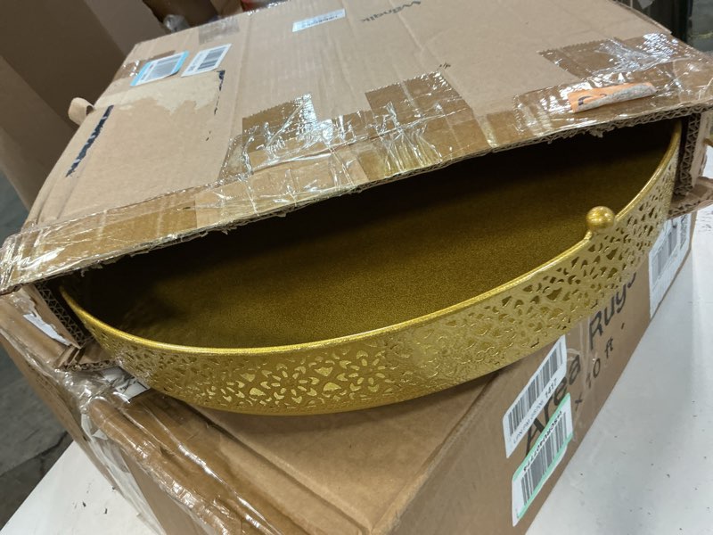 Condition photo showing Good Condition for wenqik cake stand 18 inch round metal cupcake dessert wedding cake stand cookies display holder fruit serving tray for table wedding birthday anniversary party(gold) elegant gold 18 inch