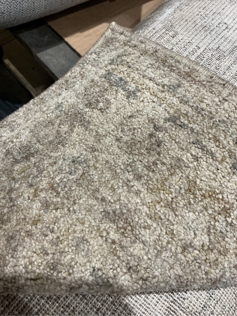 Condition photo showing As Is for loloi chris loves julia louisa collection loi-03 taupe/ivory 2'-7" x 14', .38" pile height, runner rug taupe / ivory 2'7" x 14' (rectangular)