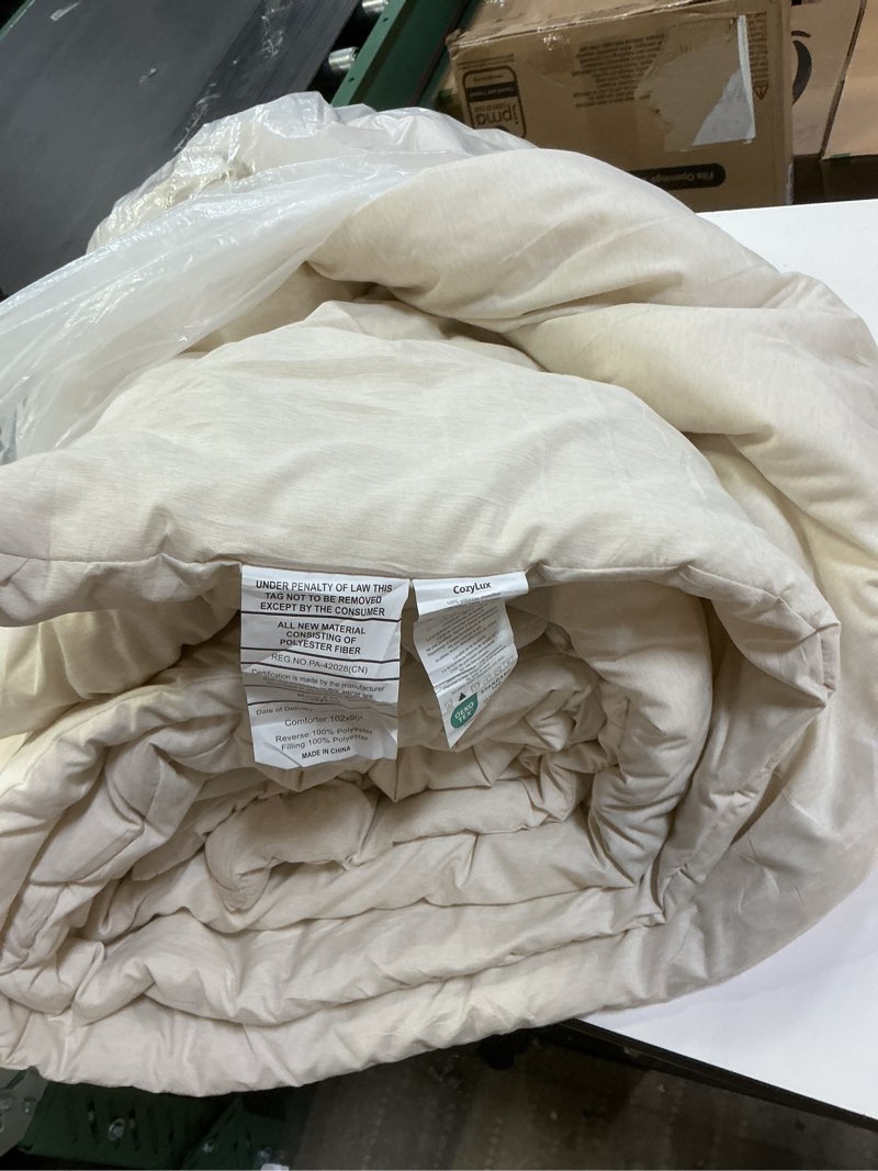 Condition photo showing Good Condition for CozyLux King Size Comforter Set Beige, Soft Pinch Pleat Bed in a Bag King Comforter Set with Sheets, Boho Bed Set with Down Alternative Comforter, Sheets, Pillowcases & Shams Beige King