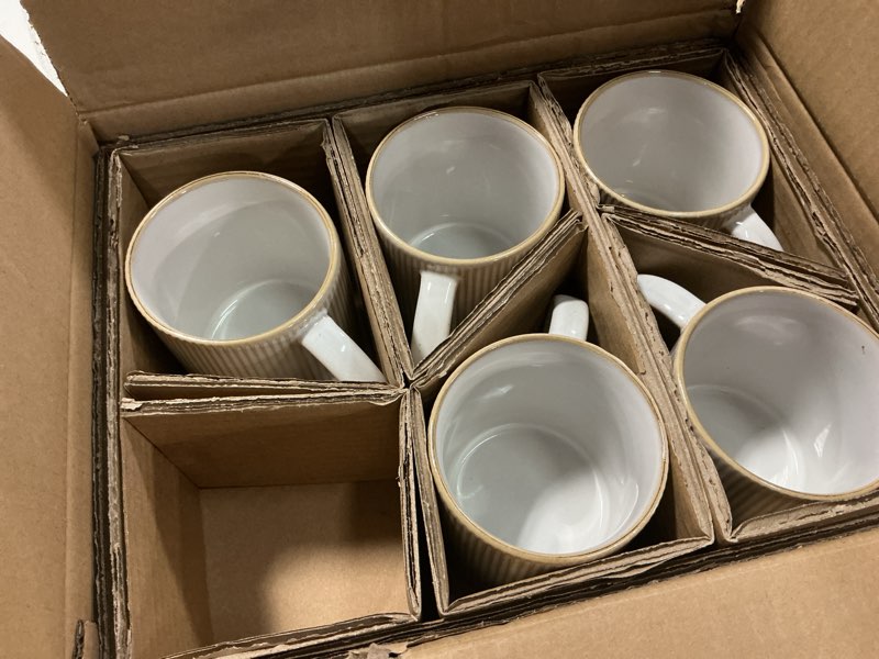 Condition photo showing Good Condition for famiware coffee mug set for 5, star 16 oz catering mugs cup set with handle for coffee, tea, cocoa, milk - ceramic stoneware drinkware set, cappuccino white 5 count (pack of 1) cappuccino white