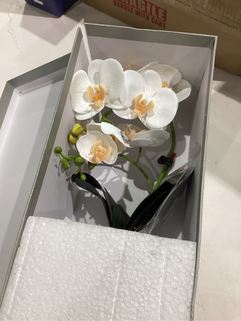 Condition photo showing Good Condition for Forlaoers Tall 17" White Real Touch Orchid Artificial Flowers with Vase Fake Orchids Silk Floral for Home Decor Indoor Bathroom Decoration Potted Office Table Top Centerpieces Arrangements A1:white Orchid With Vase