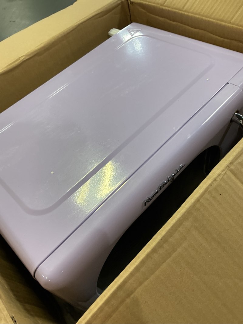 Condition photo showing As Is for Nostalgia Retro Compact Countertop Microwave Oven 700-Watts with LED Digital Display-Child Lock-Easy Clean Interior-Lavender, 0.7 Cu. Ft