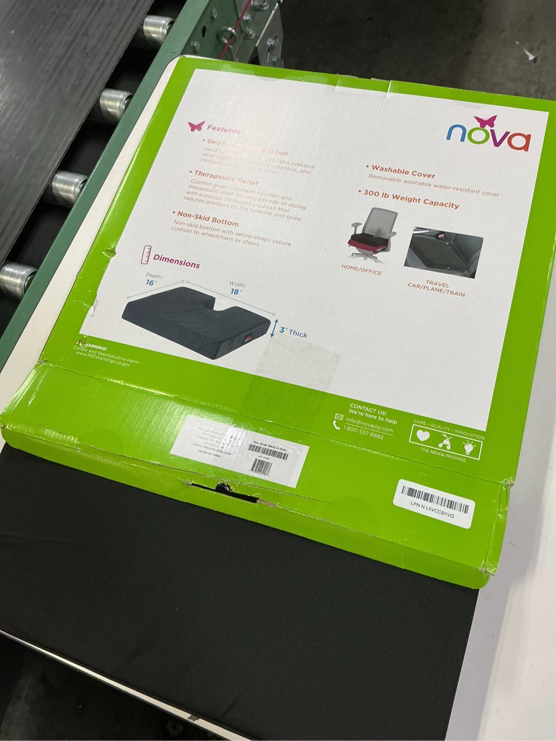 Condition photo showing Good Condition for NOVA Medical Products Coccyx Gel Memory Foam Seat & Wheelchair Cushion in 4 Sizes, Comfortable on the Tailbone Cushion with Removable Water Resistant Cover, 3” Thick Gel Memory Foam Seat Pad with Attachment Straps, Black, 3" x 18" x 16" (2603C-3-1816)